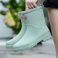 Women's Rubber Rain Boots - Waterproof Mid-Calf - Non-Slip