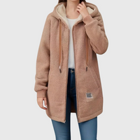 Women's Fleece Jacket with Hood - Soft Teddy Fleece - Two Pockets
