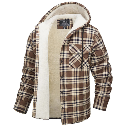 Men's Flannel Shirt Jacket - Sherpa Lined & Hooded - Snap Front