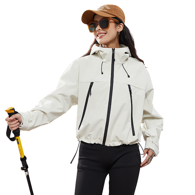 Women's Rain Jacket - Cropped Water-Repellent Shell - Adjustable Hem