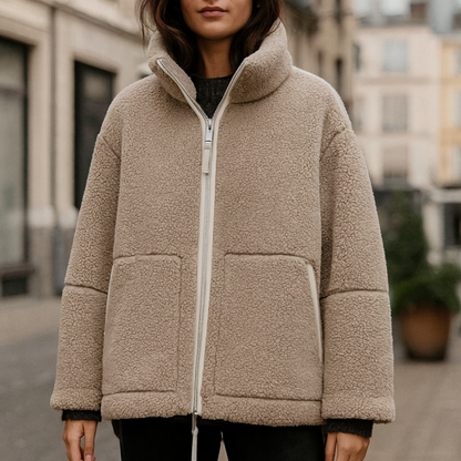 Women's Sherpa Jacket - Ultra-Soft Teddy Fleece - With Pockets