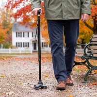 Walking Cane - Adjustable Quad Base Cane for Seniors - Self-Standing