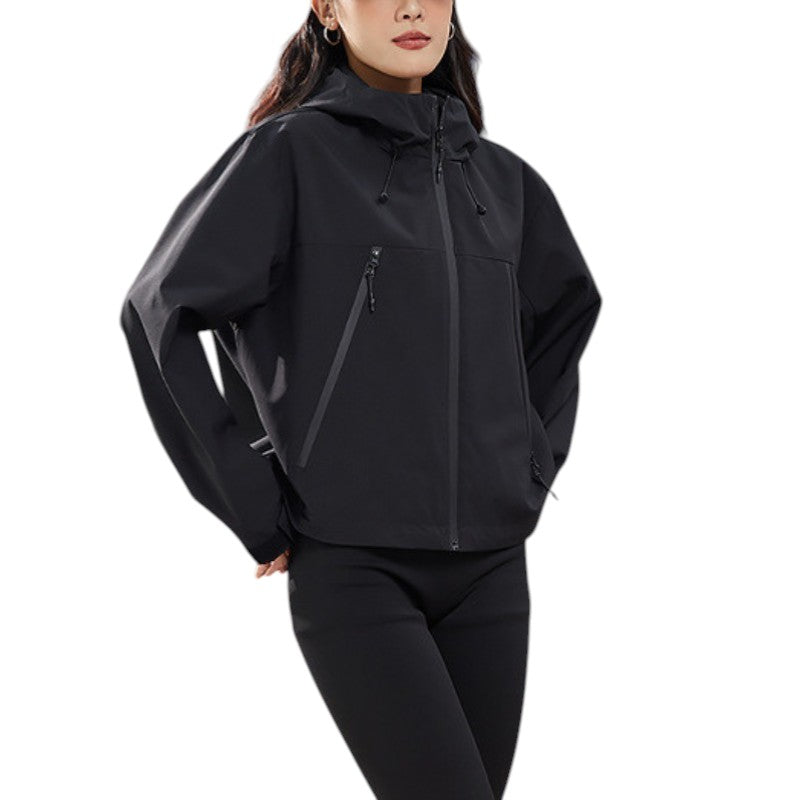 Women's Rain Jacket - Cropped Water-Repellent Shell - Adjustable Hem