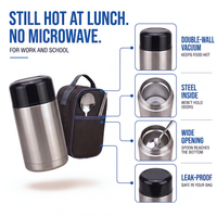Food Thermos - Stainless Steel - with Utensils and Carry Bag