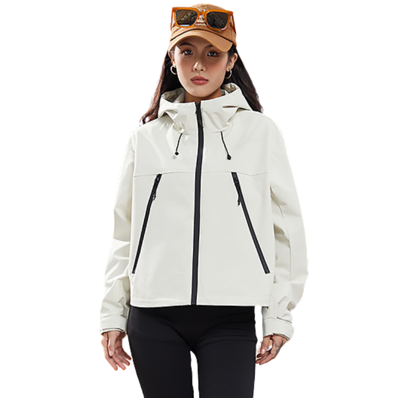 Women's Rain Jacket - Cropped Water-Repellent Shell - Adjustable Hem