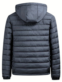 Men's Puffer Jacket - Warm Quilted & Windproof - Removable Hood