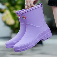 Women's Rubber Rain Boots - Waterproof Mid-Calf - Non-Slip