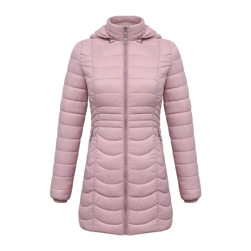 Women's Long Puffer Coat - Detachable Hood - Ultralight Quilted