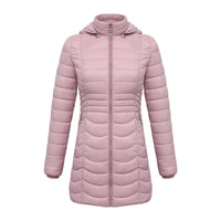 Women's Long Puffer Coat - Detachable Hood - Ultralight Quilted