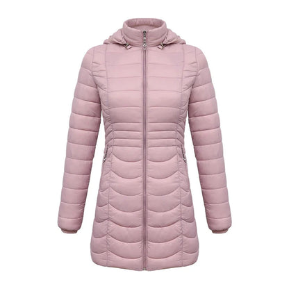Women's Long Puffer Coat - Detachable Hood - Ultralight Quilted