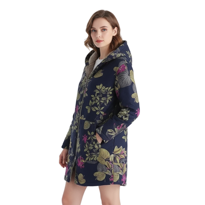 Women's Hooded Winter Jacket - Fleece Lined - Floral Print
