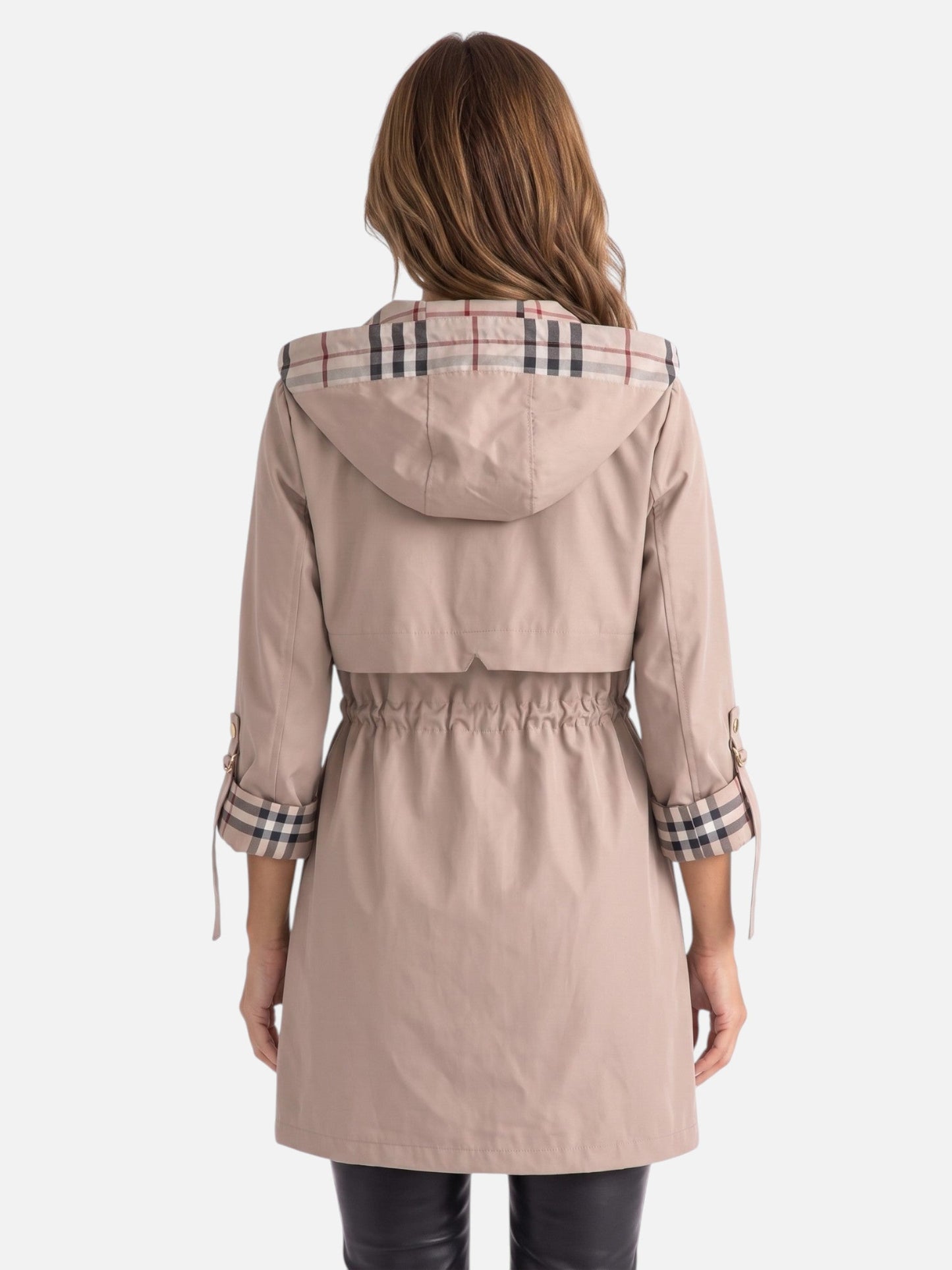 Women's Lightweight Jacket - Water-Resistant Hooded Parka - Plaid Lining