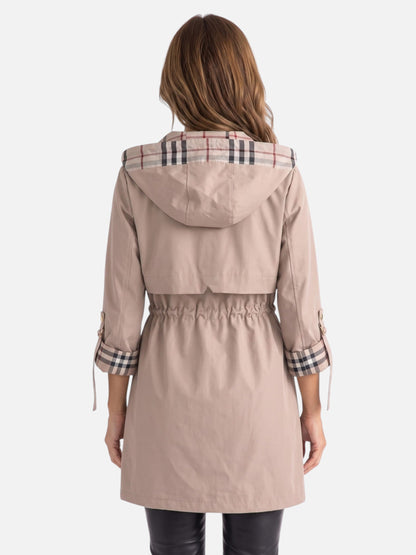 Women's Lightweight Jacket - Water-Resistant Hooded Parka - Plaid Lining