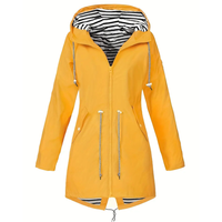 Women's Rain Coat with Hood - Long Waterproof Cut - Adjustable Waist