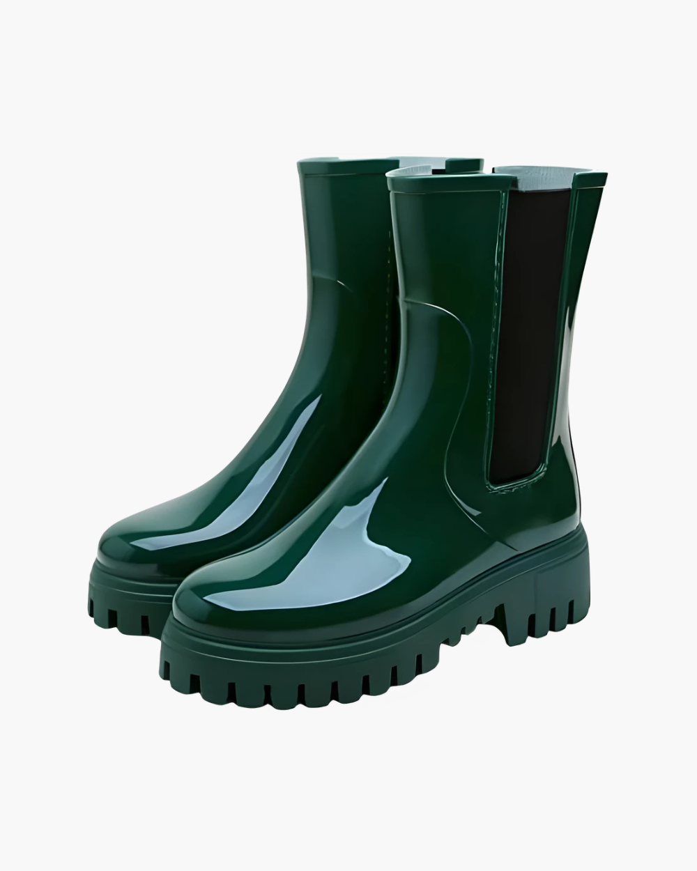 Women's Rubber Rain Boots - Chelsea Style Slip-On - Non-Slip Lug Sole