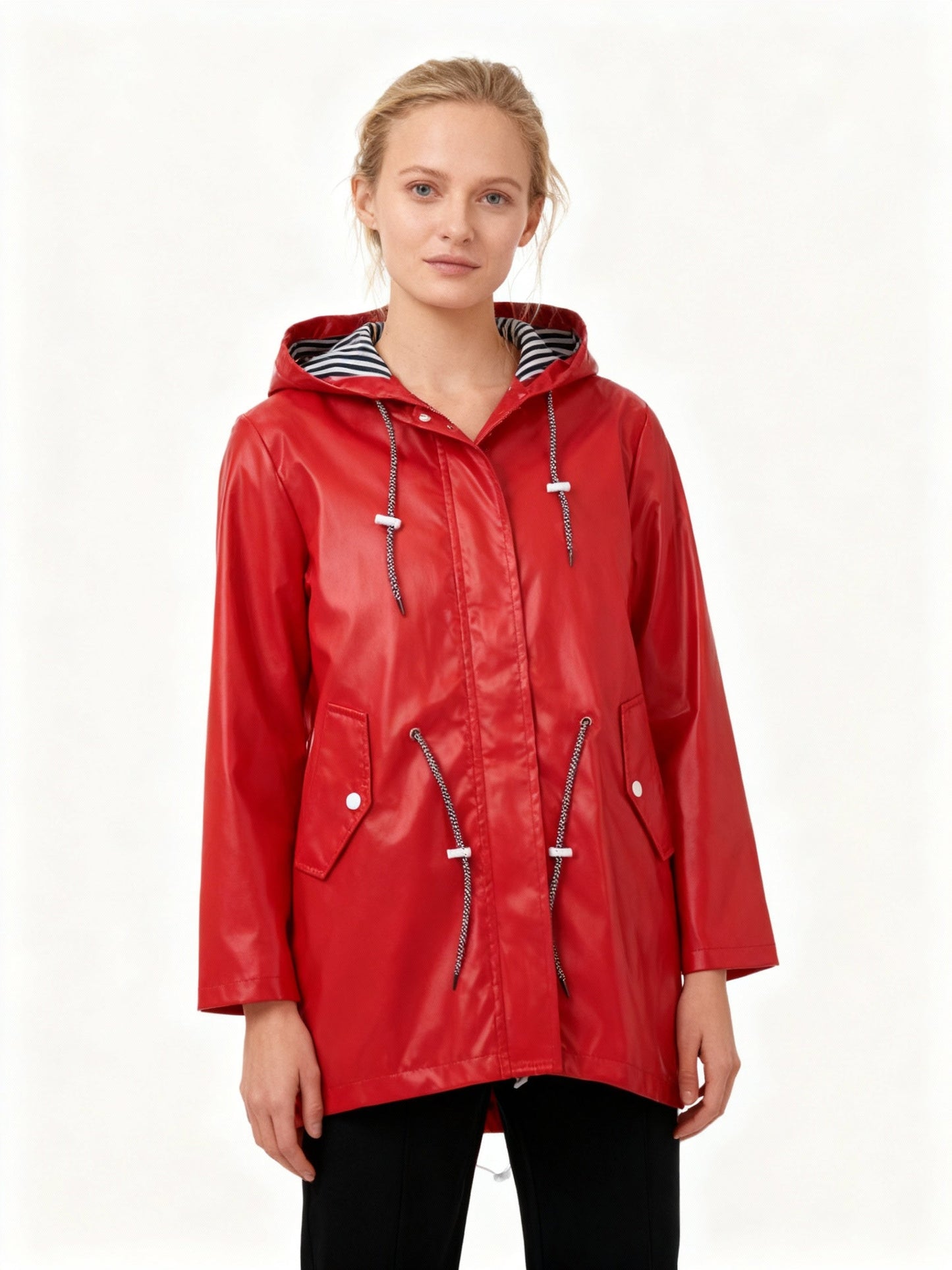Women's Rain Jacket with Hood - Mid-Length Fishtail Hem - Water-Repellent