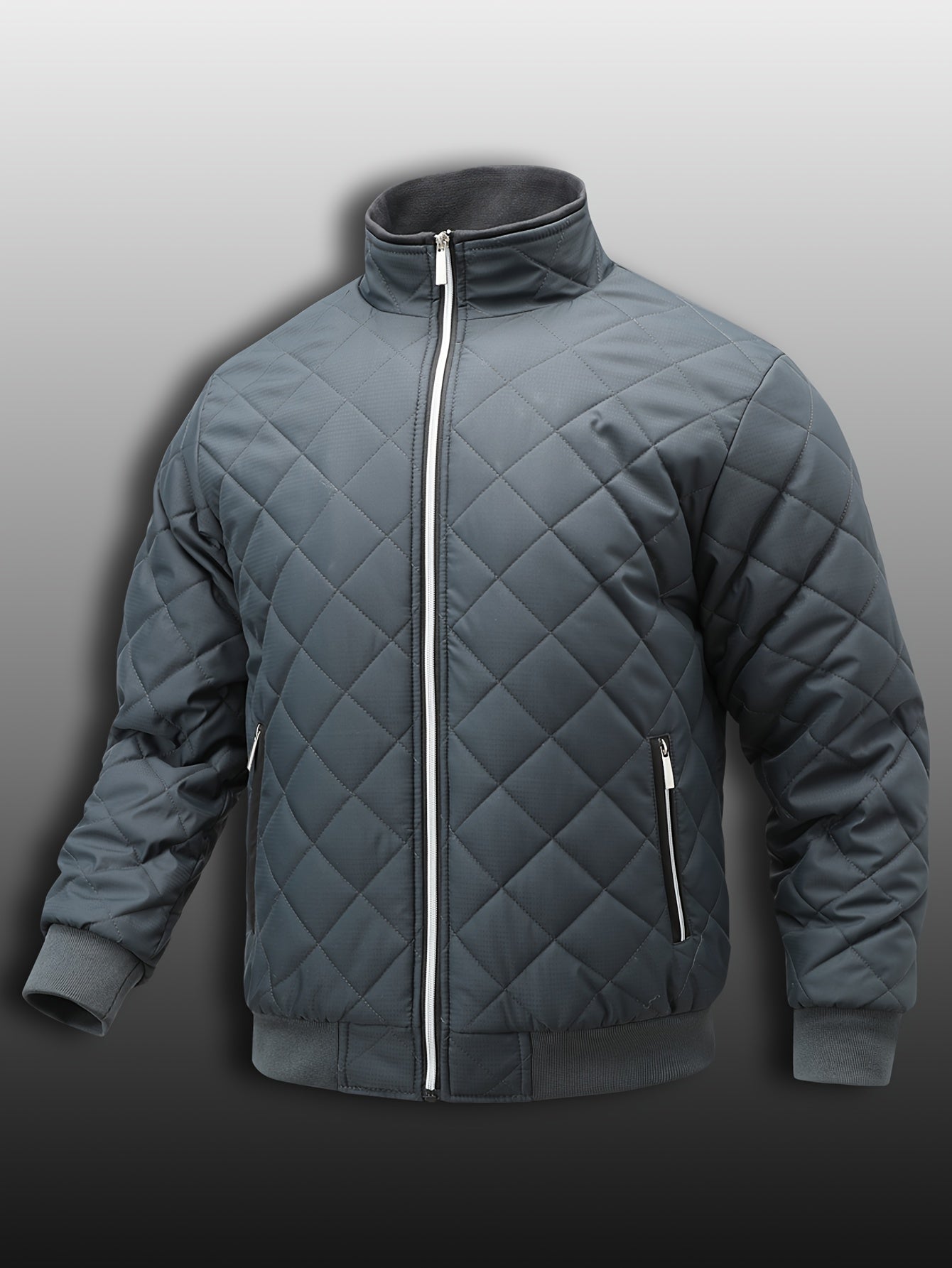 Men's Quilted Jacket - Warm Fleece Lined - Stand Collar
