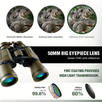Hunting Binoculars 10x50 - Phone Adapter & Carry Case - Center Focus