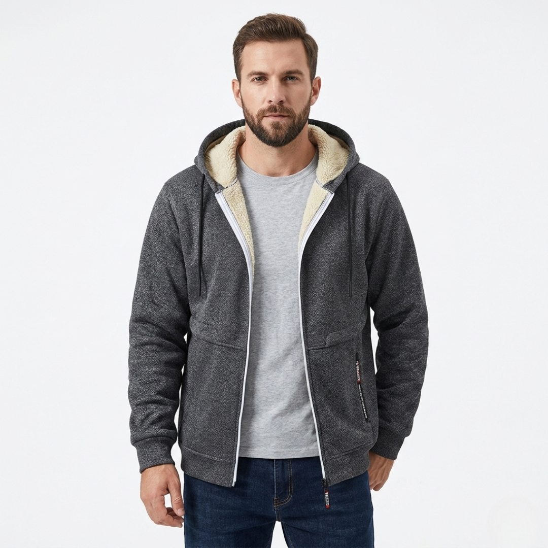 Kapuzenjacke Herren grau mit Sherpa-Futter und Zipper