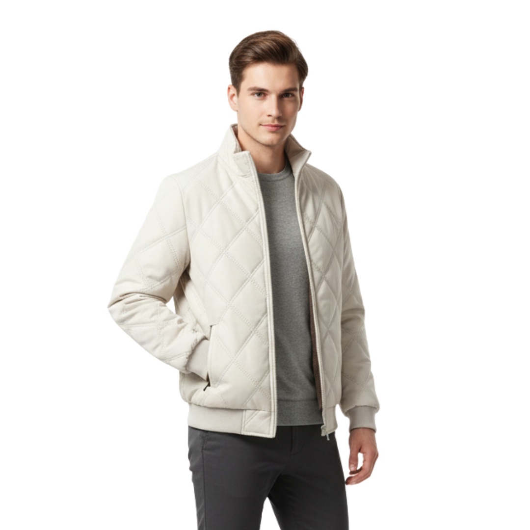 Men's Quilted Jacket - Plush Fleece Lining - Stand Collar