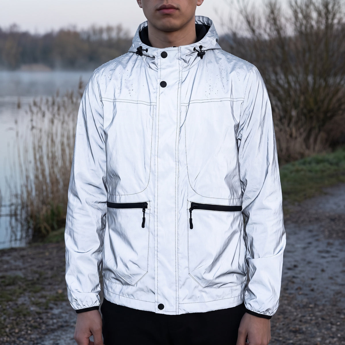Reflective Jacket for Men - Water-Repellent Shell - Breathable Mesh Lining