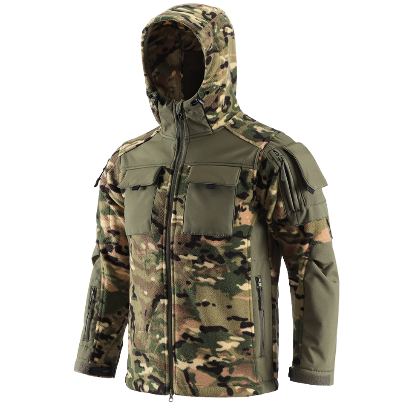 Men's Fleece Jacket - Hooded Tactical Softshell - Camo & Solid Colors