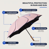 Flower Umbrella for Women - Waterproof & UV-Blocking - Wooden Handle