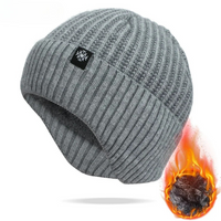 Winter Beanie with Ear Flaps - Plush Lined Ribbed Knit Hat for Men & Women