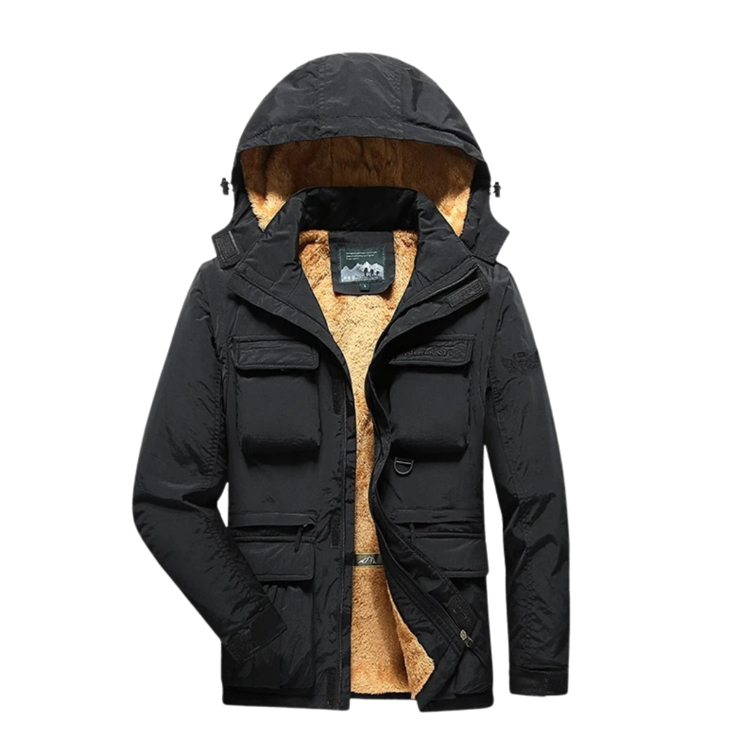 Men's Waterproof Winter Jacket - 3-in-1 Removable Sleeves & Hood - Fleece Lined