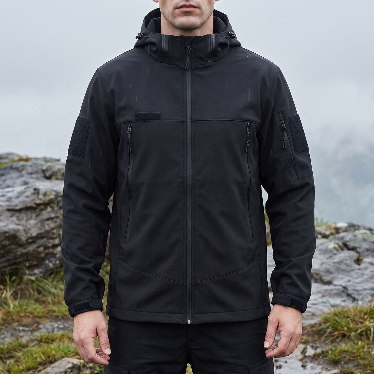 Men's Softshell Jacket - Removable Hood - Fleece Lined
