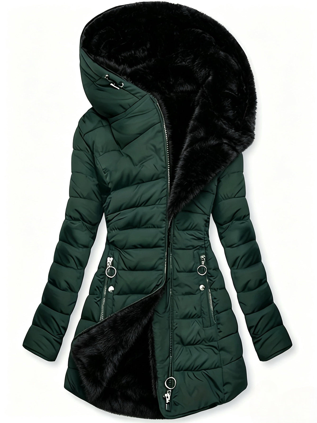 Women's Puffer Coat - Faux Fur Hood - Waterproof