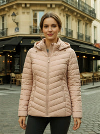 Women's Puffer Jacket - Lightweight Quilted - Adjustable Detachable Hood