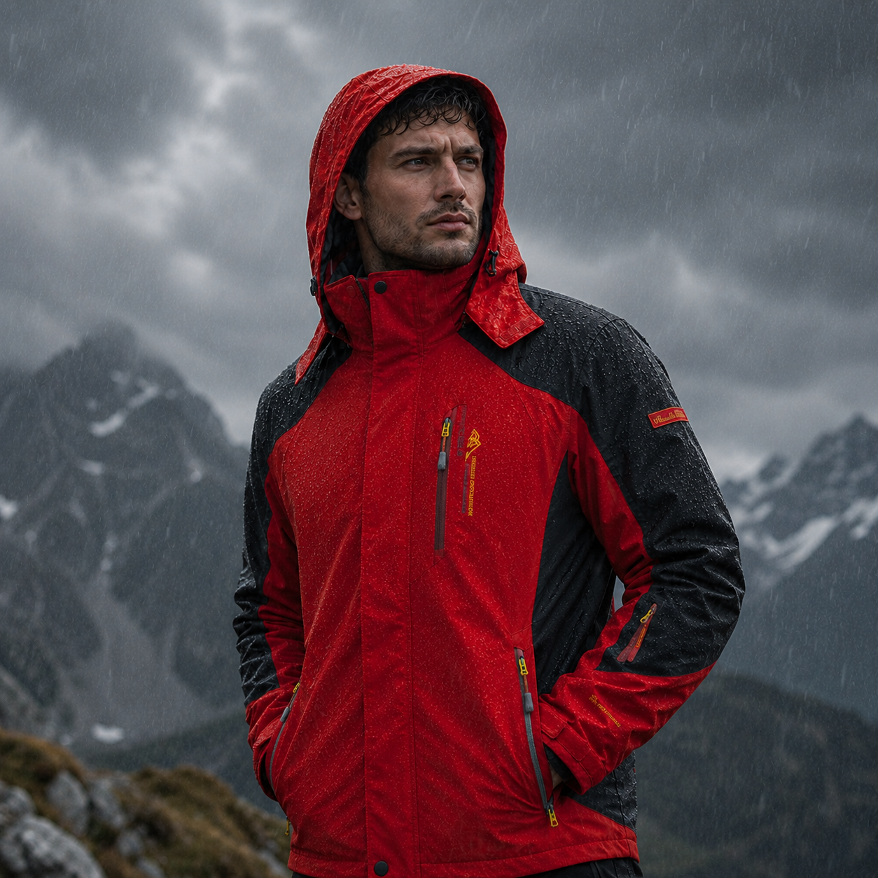 Men's Waterproof Rain Jacket - Windproof Shell - Removable Hood