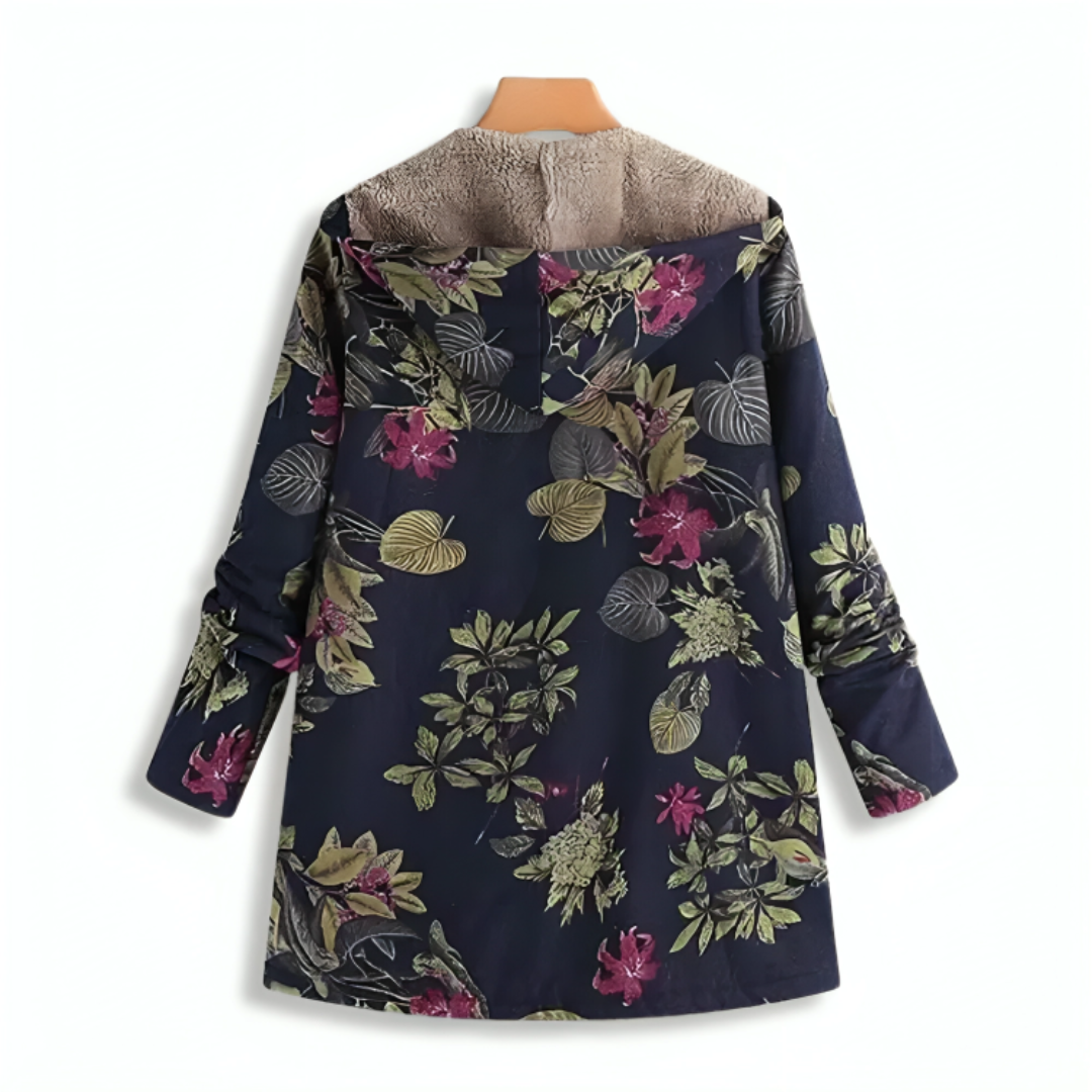 Women's Hooded Winter Jacket - Fleece Lined - Floral Print