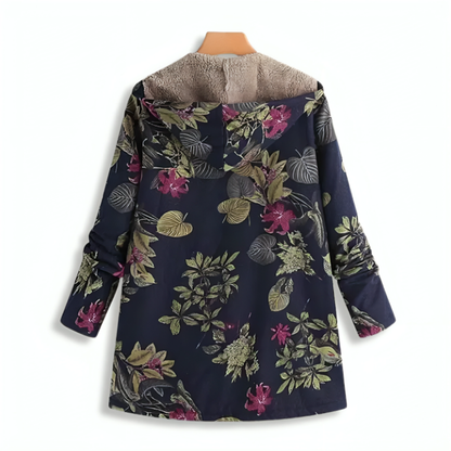 Women's Hooded Winter Jacket - Fleece Lined - Floral Print