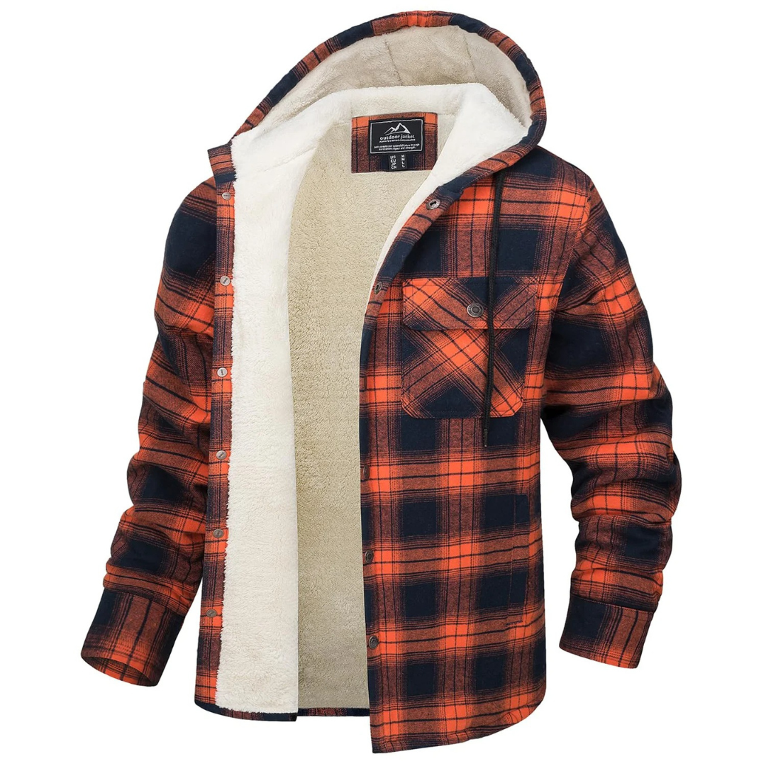 Men's Flannel Shirt Jacket - Sherpa Lined & Hooded - Snap Front