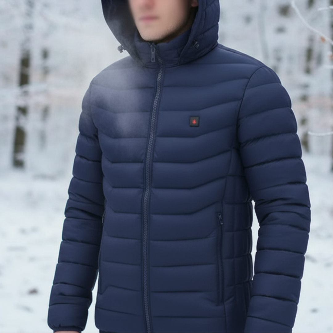 Beheizte Jacke Blau – getragen