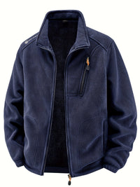 Men's Fleece Jacket - Plush Lined Sleeves & Collar - 3 Zip Pockets