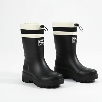 Women's Rain Boots - Waterproof Mid-Calf - Non-Slip Platform Sole