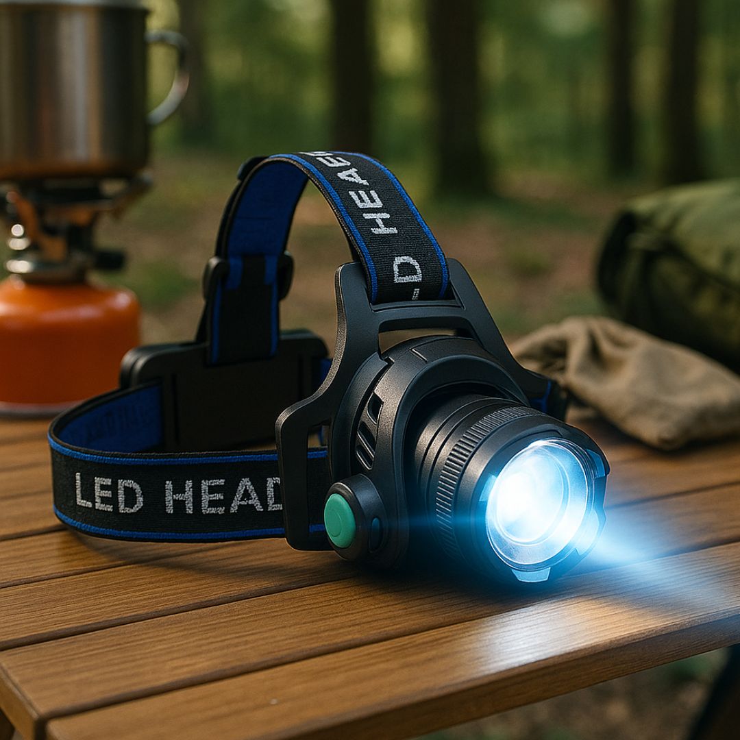 Rechargeable Headlamp - 1000 Lumen LED with Zoom - 90° Tilting Head