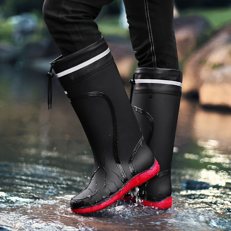 Waterproof Rubber Boots - Tall Drawstring Shaft - Reflective Trim