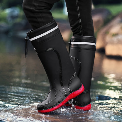 Waterproof Rubber Boots - Tall Drawstring Shaft - Reflective Trim