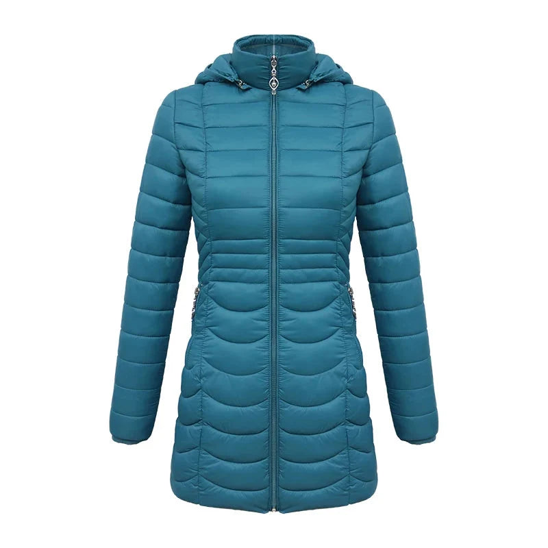 Women's Long Puffer Coat - Detachable Hood - Ultralight Quilted