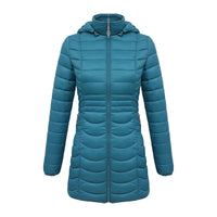 Women's Long Puffer Coat - Detachable Hood - Ultralight Quilted