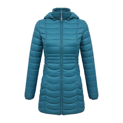 Women's Long Puffer Coat - Detachable Hood - Ultralight Quilted