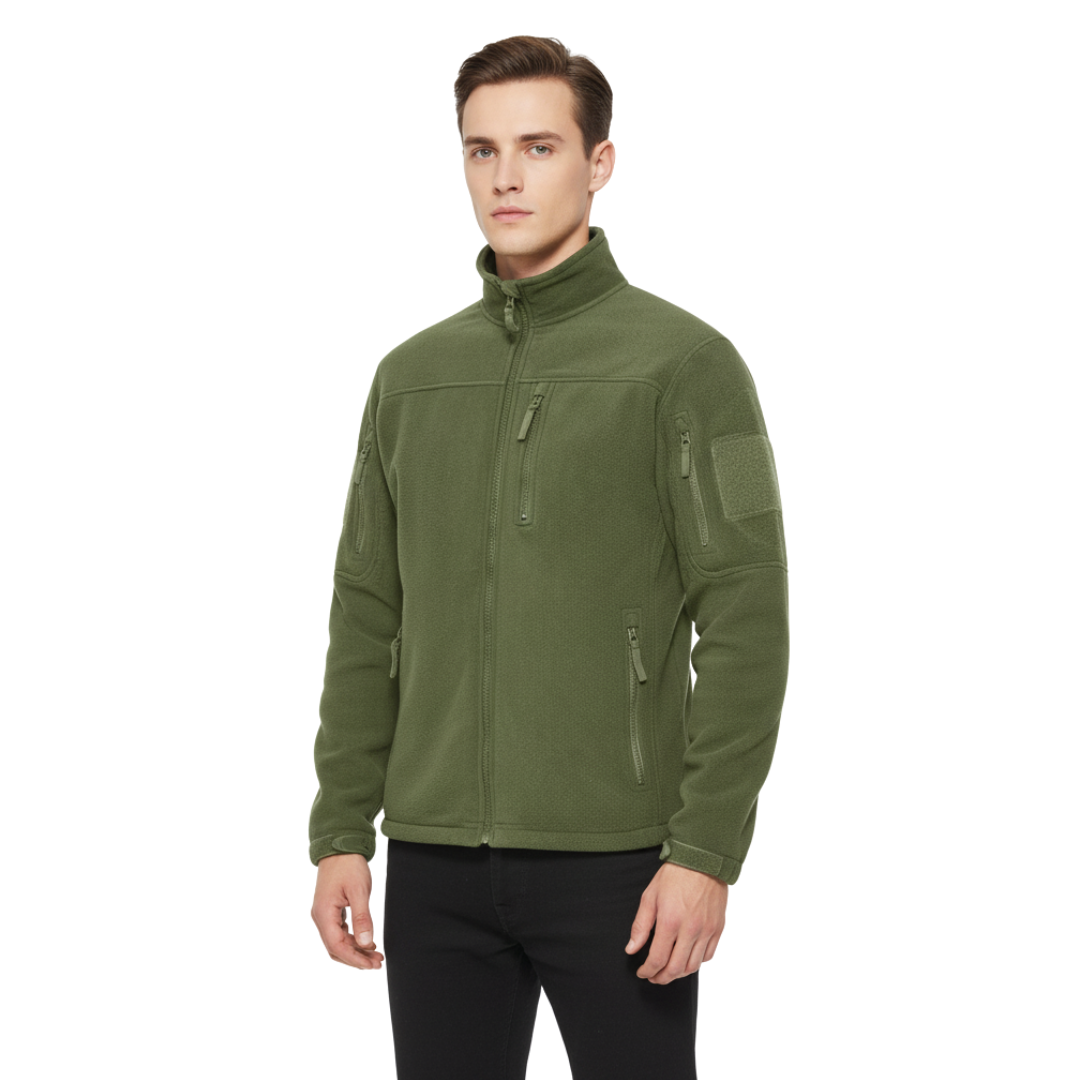 Taktische Fleecejacke Herren coyote-braun mit Stehkragen