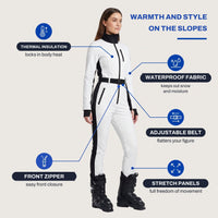 Women's Snowsuit - One-Piece Ski Suit with Belt - Waterproof & Insulated
