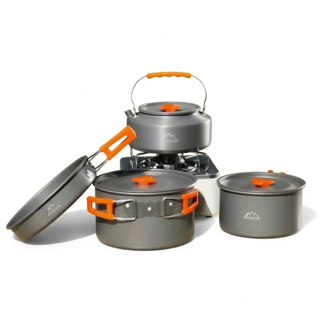 Camping Cookware Set – Complete 9-Piece Set – Pot, Kettle & Frying Pan