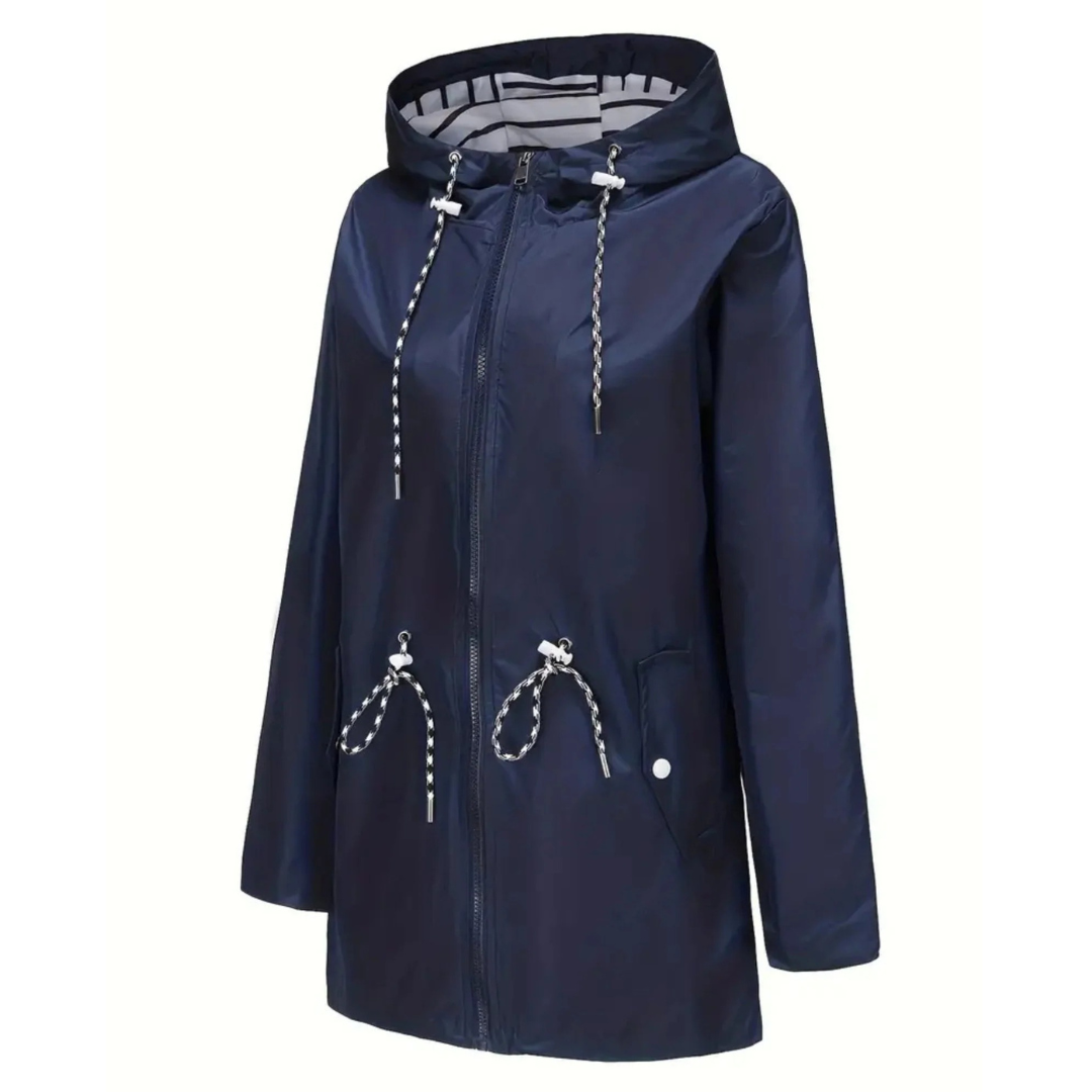 Women's Raincoat with Hood - Waterproof & Lightweight - Adjustable Waist