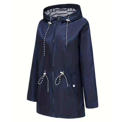 Women's Raincoat with Hood - Waterproof & Lightweight - Adjustable Waist